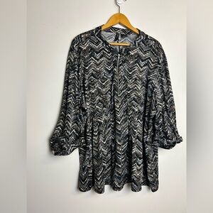 New Directions Plus Size 3X 3/4 Sleeve Boho zigzag Novelty Print Stretchy